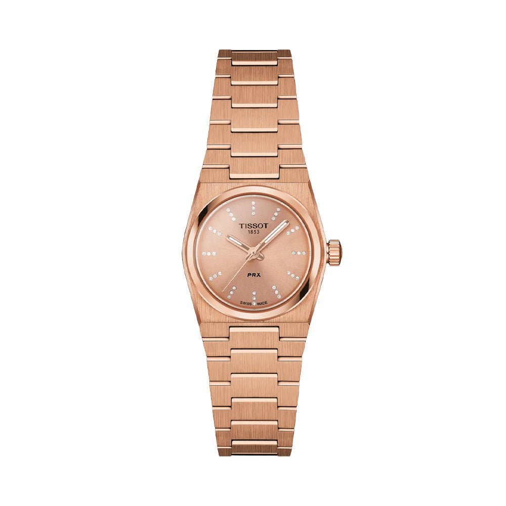 Tissot PRX Quartz PVD Coated Rose Gold w/ Diamonds 25mm - Pink on Bracelet T1370103350600 - front view
