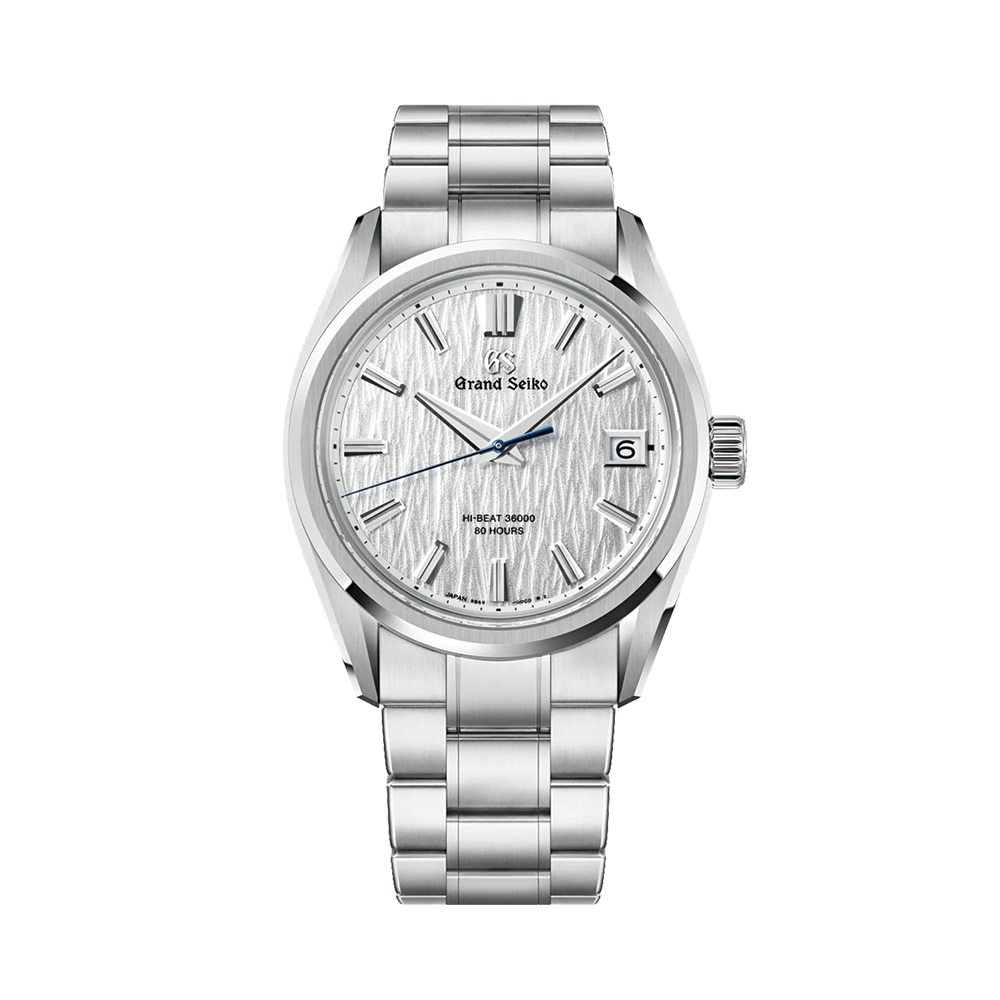 Grand Seiko E9 "White Birch" Hi-Beat Ever-Brilliant Steel 40mm - White on Bracelet SLGH031 - front view