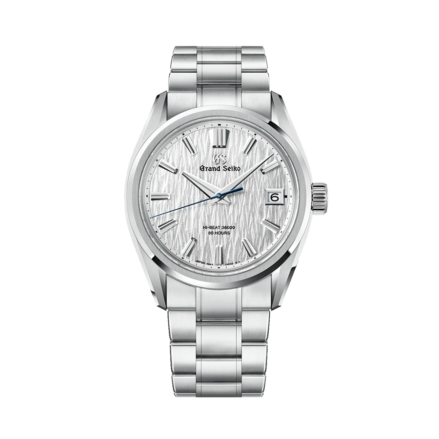 Grand Seiko E9 "White Birch" Hi-Beat Ever-Brilliant Steel 40mm - White on Bracelet SLGH031 - front view