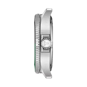 Tissot Seastar 1000 GMT Quartz 40mm - Black w/ Green/Black Bezel on Bracelet T1208521105100 - dial detail