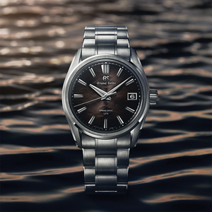 Grand Seiko E9 "Lake Suwa at Night" Spring Drive UFA Titanium 40mm - Black on Bracelet SLGB007 - three-quarter view