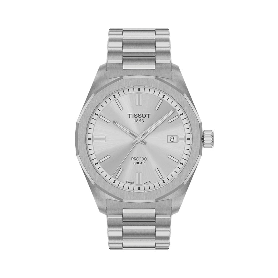 Tissot PRC 100 Solar Quartz 39mm - Silver on Bracelet T1514221103100 - front view