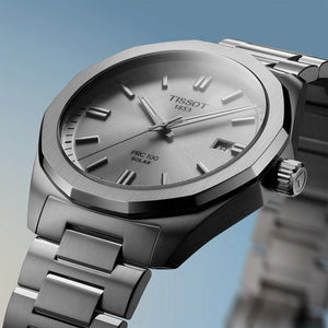 Tissot PRC 100 Solar Quartz 39mm - Silver on Bracelet T1514221103100 - case profile