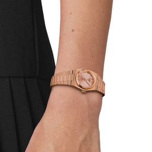 Tissot PRX Quartz PVD Coated Rose Gold w/ Diamonds 25mm - Pink on Bracelet T1370103350600 - case profile