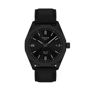 Tissot PRC 100 Solar Quartz 39mm - Black on Leather Strap T1514223605100 - front view