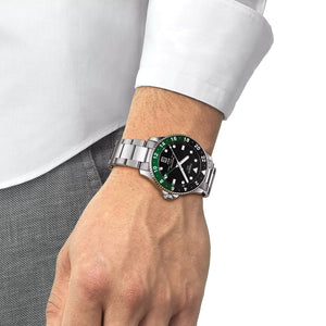 Tissot Seastar 1000 GMT Quartz 40mm - Black w/ Green/Black Bezel on Bracelet T1208521105100 - case profile