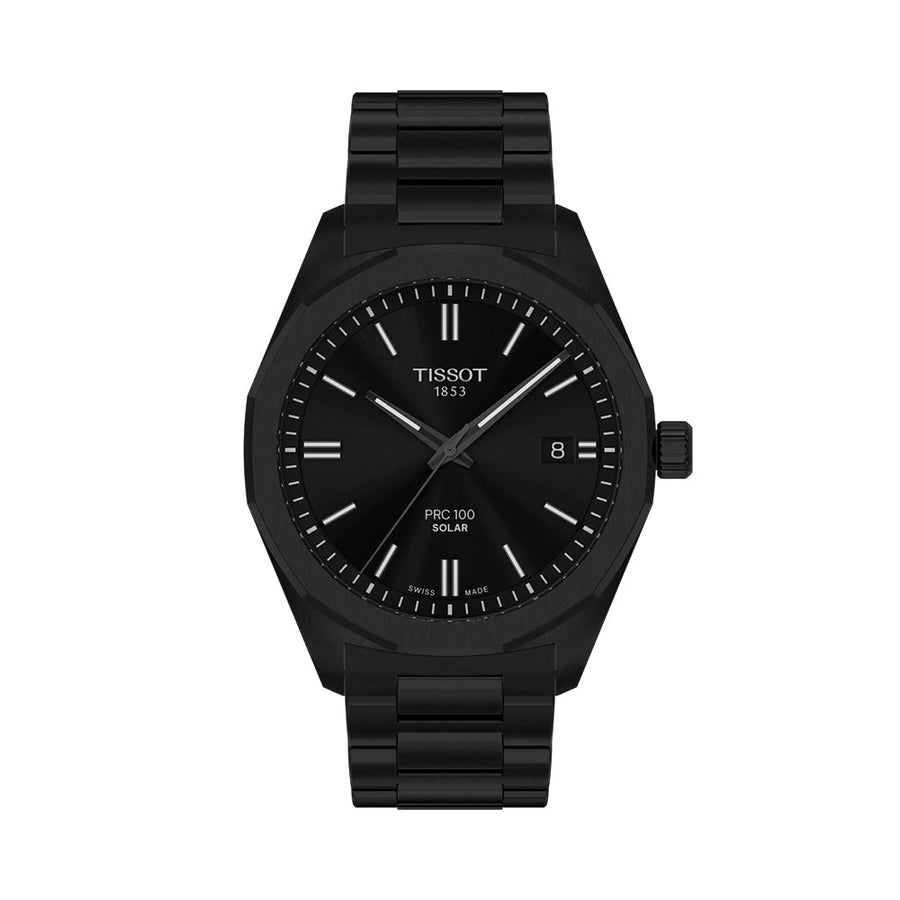 Tissot PRC 100 Solar Quartz 39mm - Black on Bracelet T1514223305100 - front view