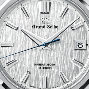 Grand Seiko E9 "White Birch" Hi-Beat Ever-Brilliant Steel 40mm - White on Bracelet SLGH031 - dial detail