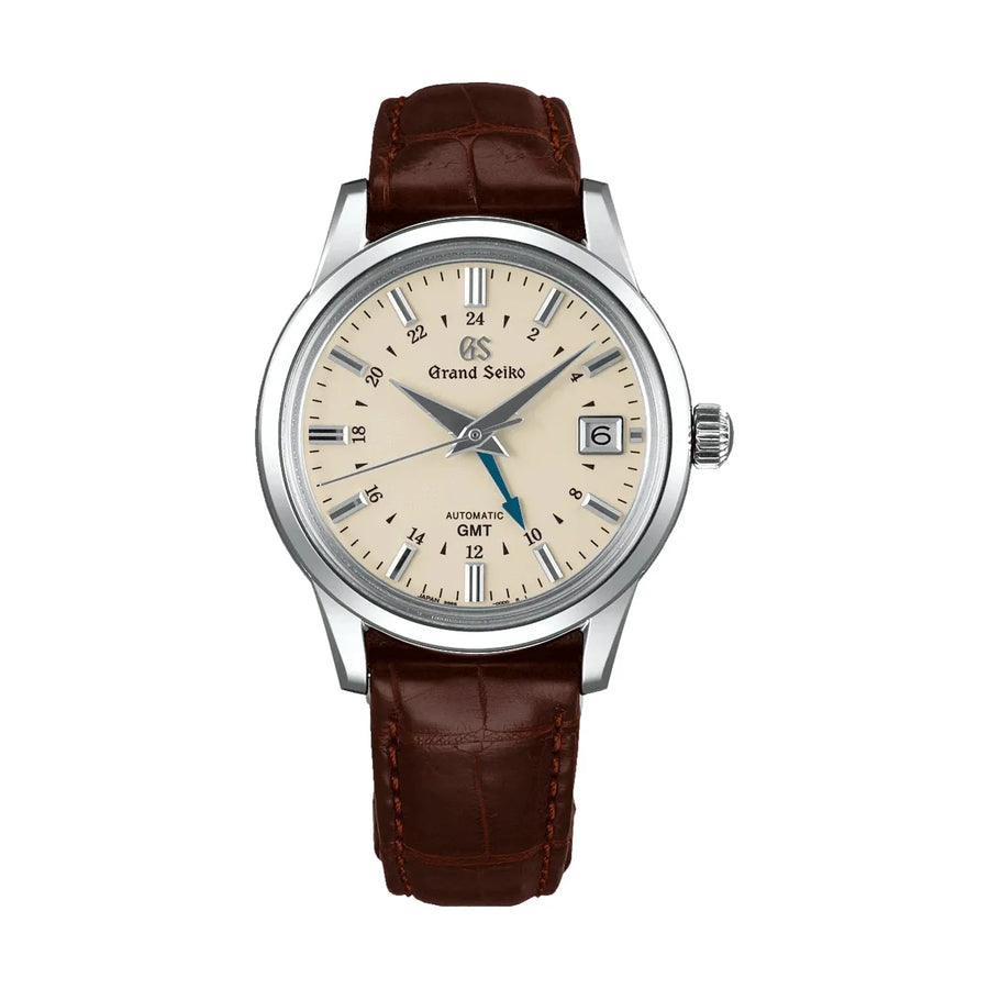 Grand Seiko Elegance Mechanical GMT 39.5mm - Ivory on Leather Strap SBGM221 - front view