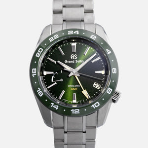 Grand Seiko Spring Drive GMT Ceramic Bezel in Green SBGE257 - front view