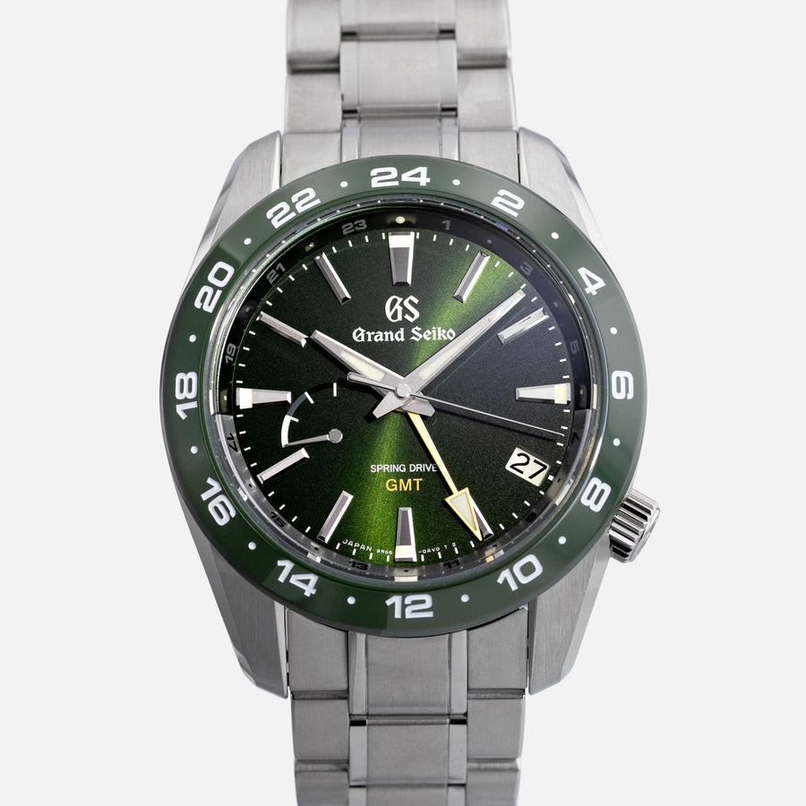 Grand Seiko Spring Drive GMT Ceramic Bezel in Green SBGE257 - front view