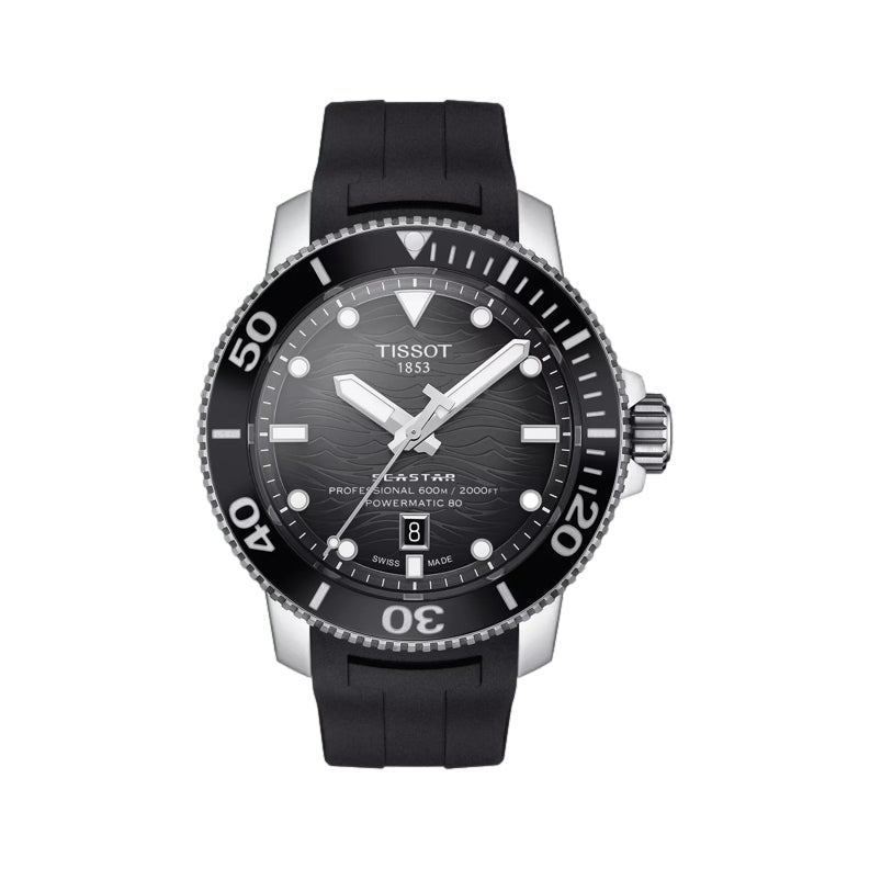Tissot Seastar 2000 Professional Powermatic 80 46mm - Black on Rubber Strap T120.607.17.441.00 - front view