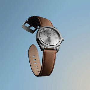 Tissot PRC 100 Solar Quartz 39mm - Silver on Leather Strap T1514221603100 - three-quarter view
