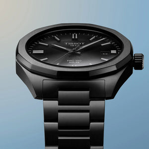 Tissot PRC 100 Solar Quartz 39mm - Black on Bracelet T1514223305100 - three-quarter view