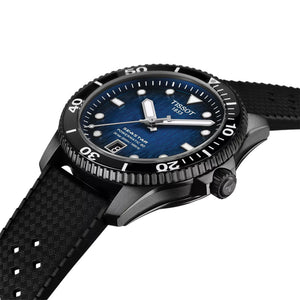 Tissot Seastar 1000 Powermatic 80 Black PVD 40mm - Blue on Rubber Strap T1208073704100 - three-quarter view
