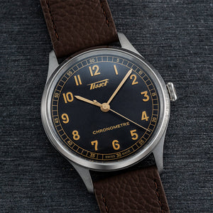 Tissot Heritage 1938 COSC Anthracite 39mm - Anthracite on Leather Strap T1424641606200 - three-quarter view